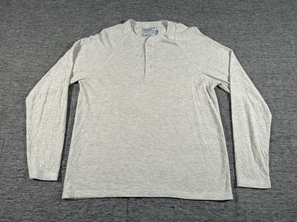 Faherty Cloud Cotton Henley Shirt Mens Large Grey Soft Lightweight Long Sleeve